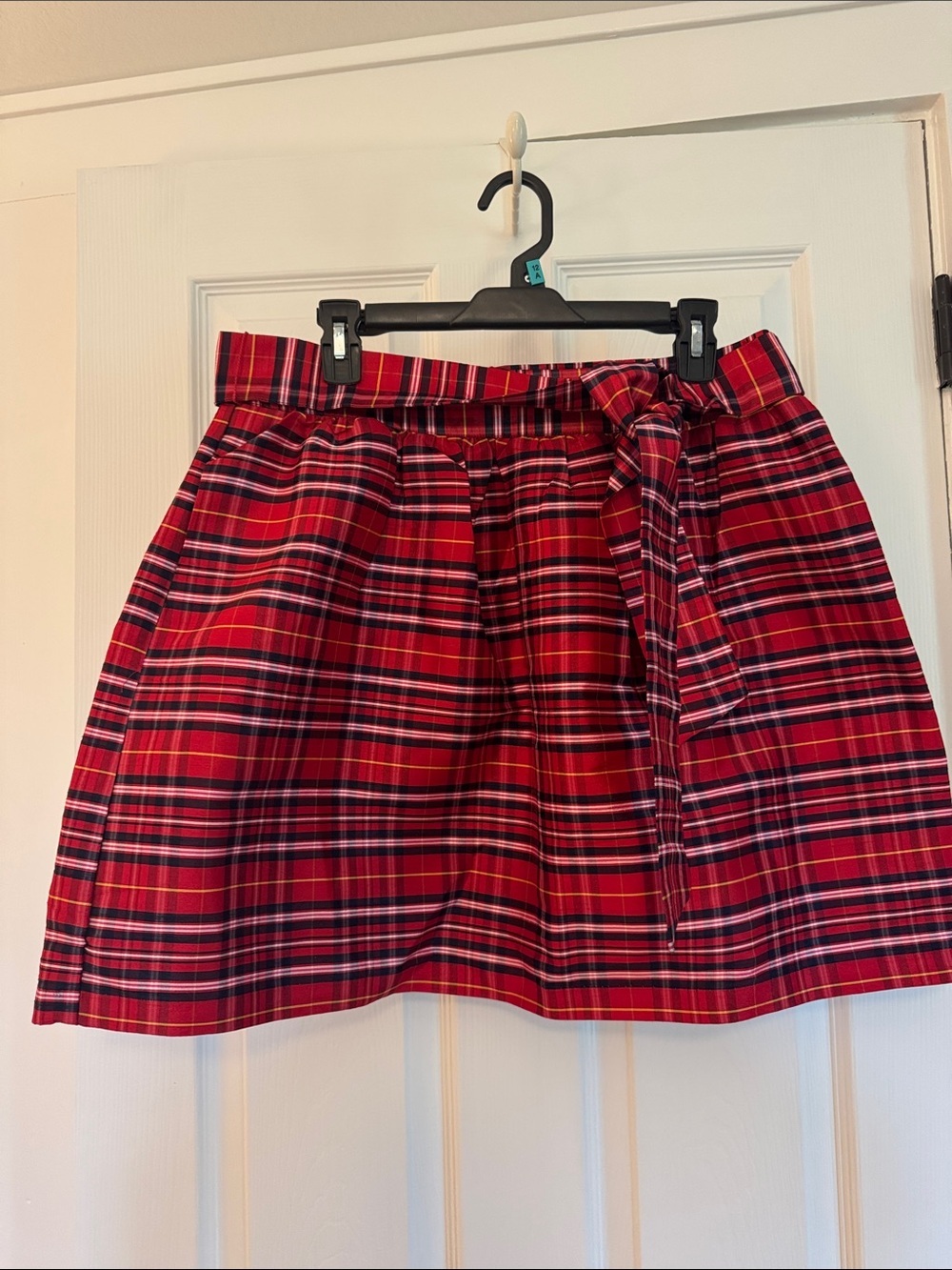 Crown & Ivy Red Plaid Tie-Belt Side Zip Holiday Mini Skirt